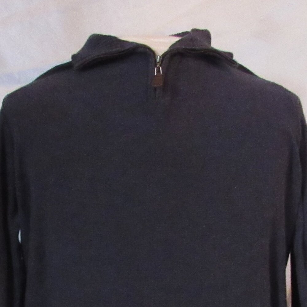 British Khaki Blue Quarter Zip Sweater Size Large 100% Cotton EUC